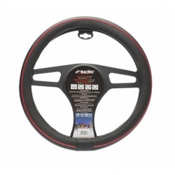 COPRIVOLANTE SPEED ECOPELLE NERA CUCITURA E INSERTO ROSSI CM.37/39
