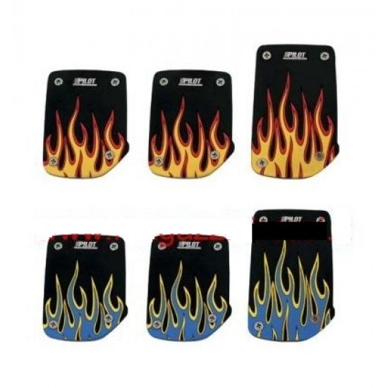 PEDALIERA SPORT- ALLUMINIO RIVEST. GOMMA NERO TYPE FLAMES GIALLE