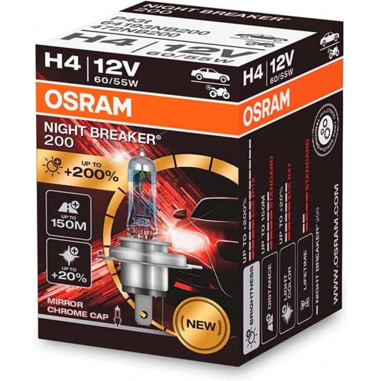 LAMPADA H4 12V NIGHT BREAKER +200% 60/55W OSRAM