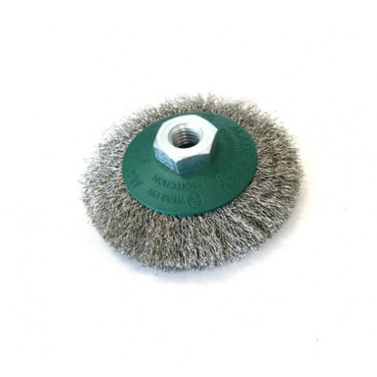 SPAZZOLA ACCIAIO CONICA FILO ONDULATO ATT. FLEX M14 D.90 MM - (CO90)